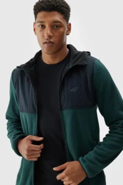 Clearance 4F Męski Polar Z Kapturem Regular WAW24TFLEM269-40S Ciemno Zielony