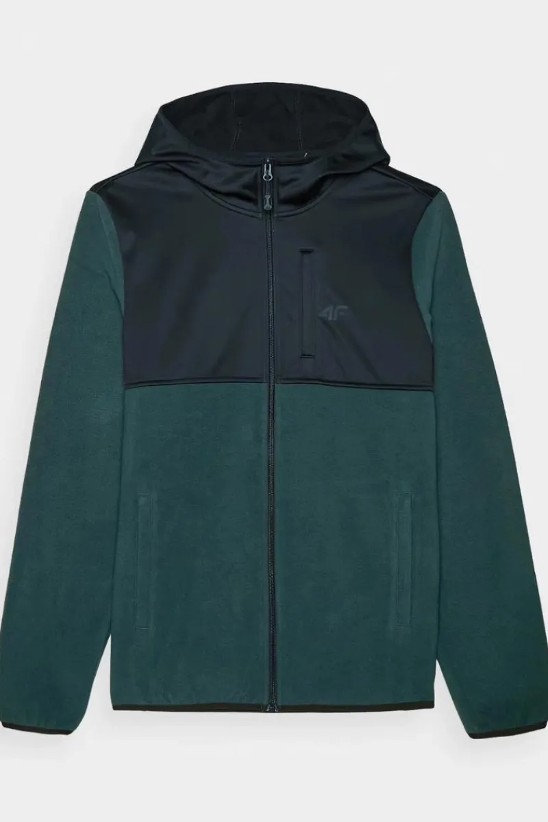 Clearance 4F Męski Polar Z Kapturem Regular WAW24TFLEM269-40S Ciemno Zielony