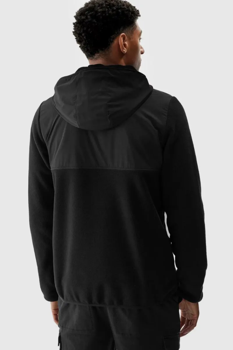 Bluzy Męskie|Odzież 4F>4F Męski Polar Z Kapturem Regular WAW24TFLEM269-20S Czarny