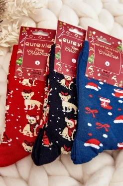 Outlet Męskie Bawełniane Skarpetki Świąteczne Wzory Granatowe Skarpetki|Skarpetki