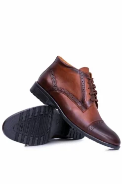 Best Męskie Botki Ocieplane Polskie Skórzane Trzewiki Koniak Columbs Męskie Botki Męskie