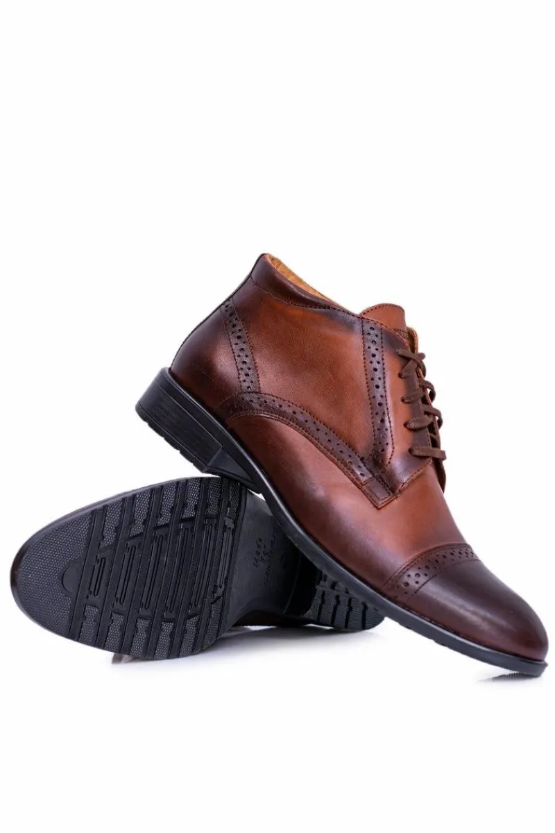 Best Męskie Botki Ocieplane Polskie Skórzane Trzewiki Koniak Columbs Męskie Botki Męskie