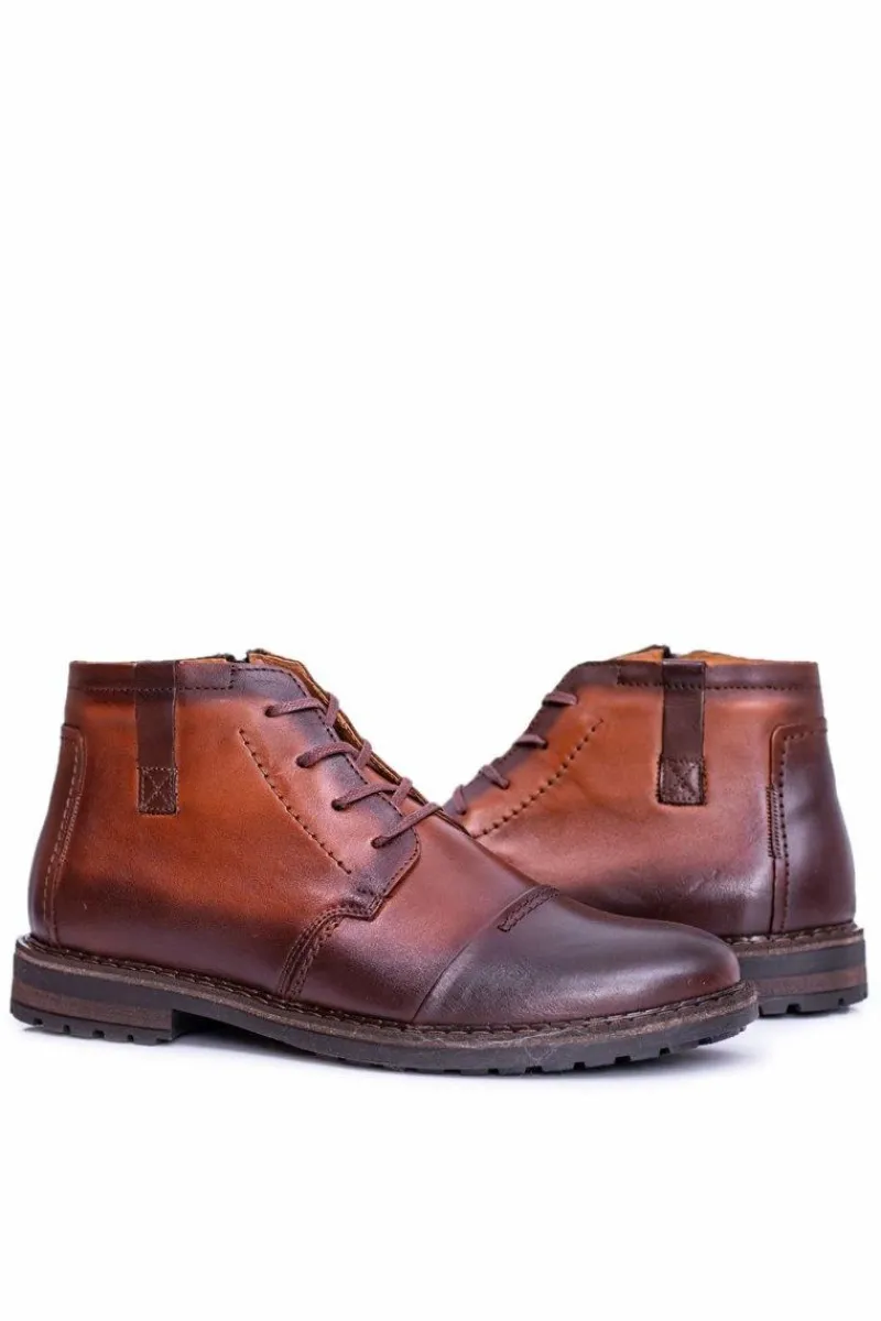 Best Boto Męskie Botki Polskie Skórzane Trzewiki Koniak Testo