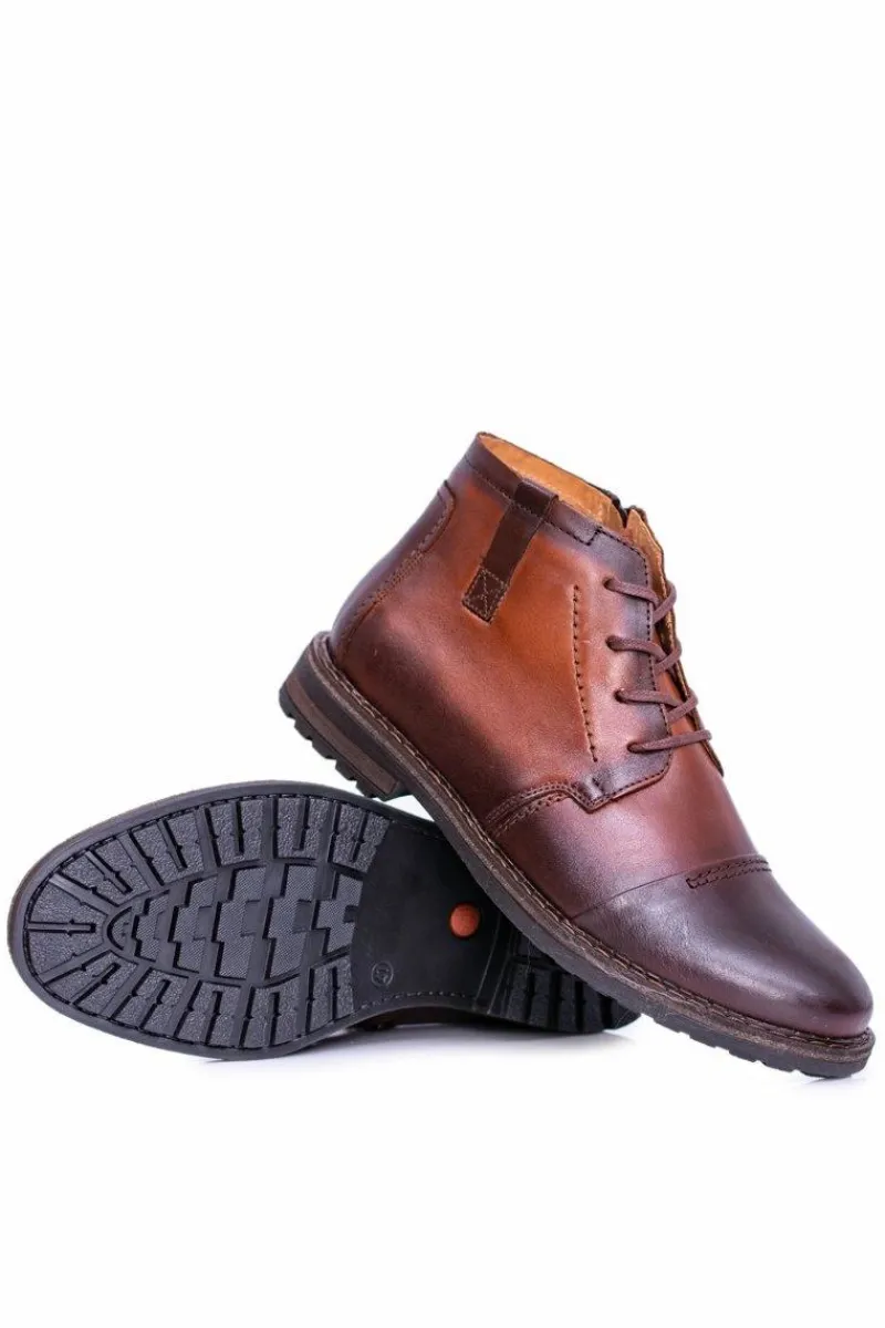 Best Boto Męskie Botki Polskie Skórzane Trzewiki Koniak Testo