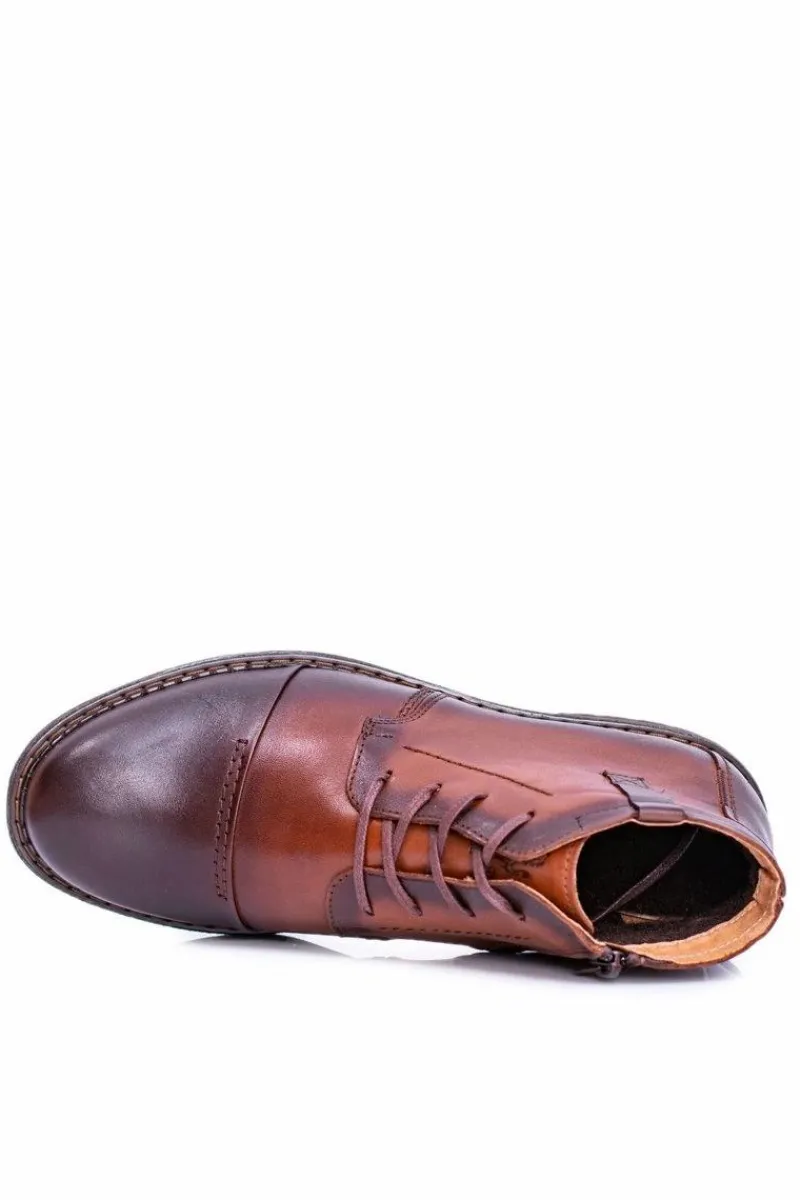 Best Boto Męskie Botki Polskie Skórzane Trzewiki Koniak Testo