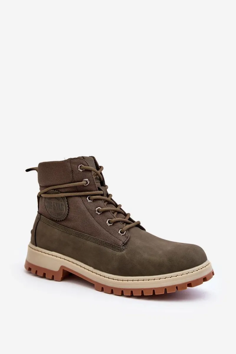 Sale Męskie Botki Trapery Memory Foam Khaki Big Star KK174205 Męskie Botki Męskie