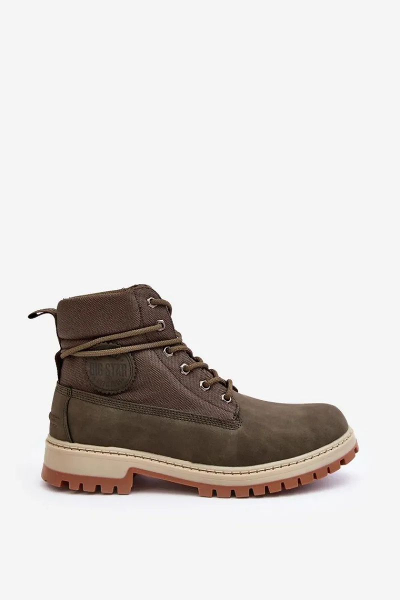 Sale Męskie Botki Trapery Memory Foam Khaki Big Star KK174205 Męskie Botki Męskie