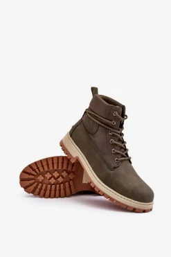 Sale Męskie Botki Trapery Memory Foam Khaki Big Star KK174205 Męskie Botki Męskie