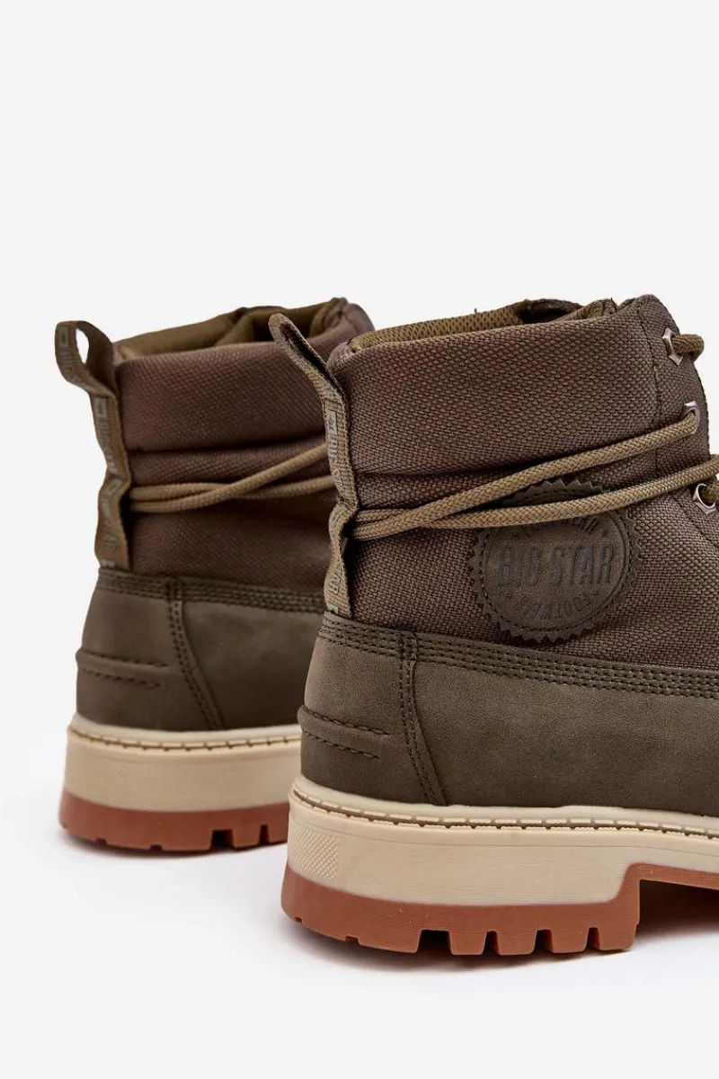 Sale Męskie Botki Trapery Memory Foam Khaki Big Star KK174205 Męskie Botki Męskie