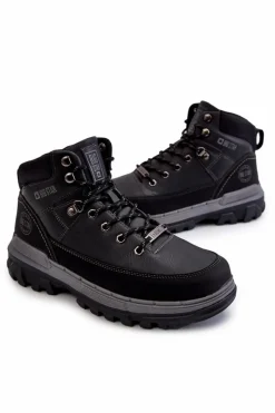 Outlet Męskie Botki Trapery Memory Foam Big Star KK174120 Czarne Męskie Botki Męskie