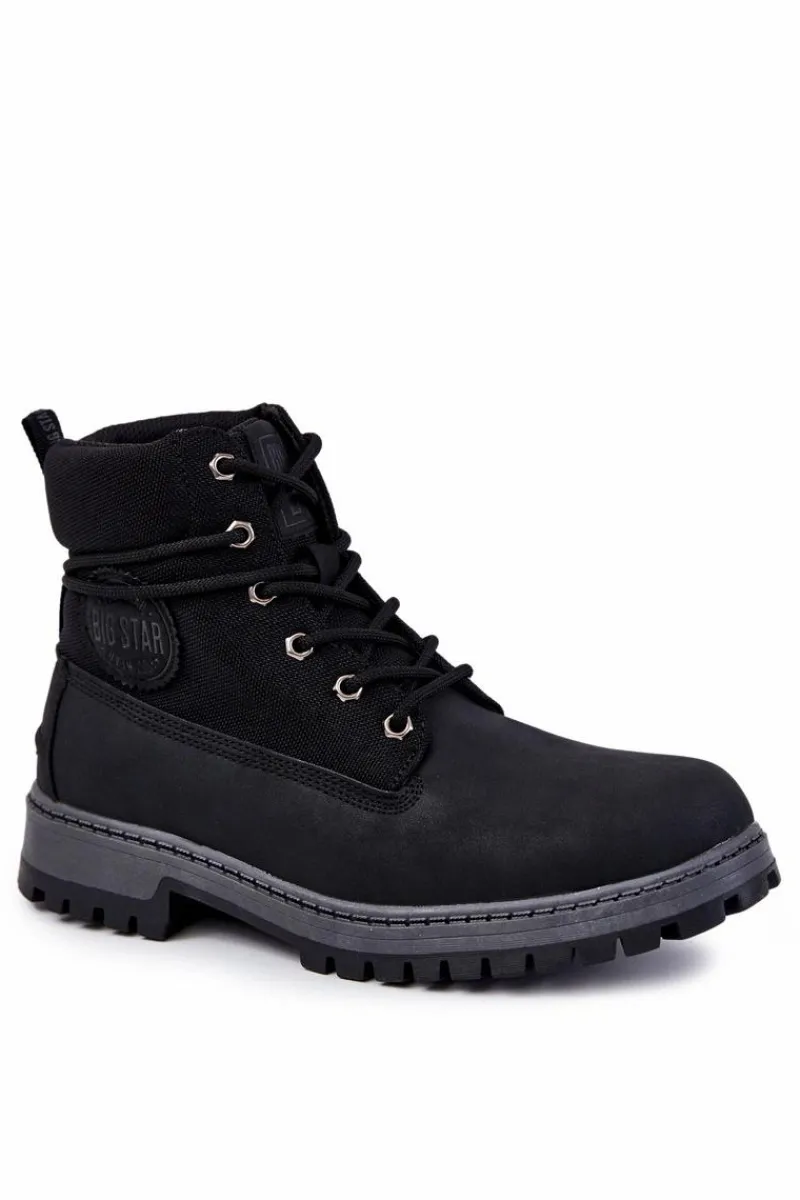 Best Big Star Shoes Męskie Botki Trapery Memory Foam Big Star KK174206 Czarne Czarny