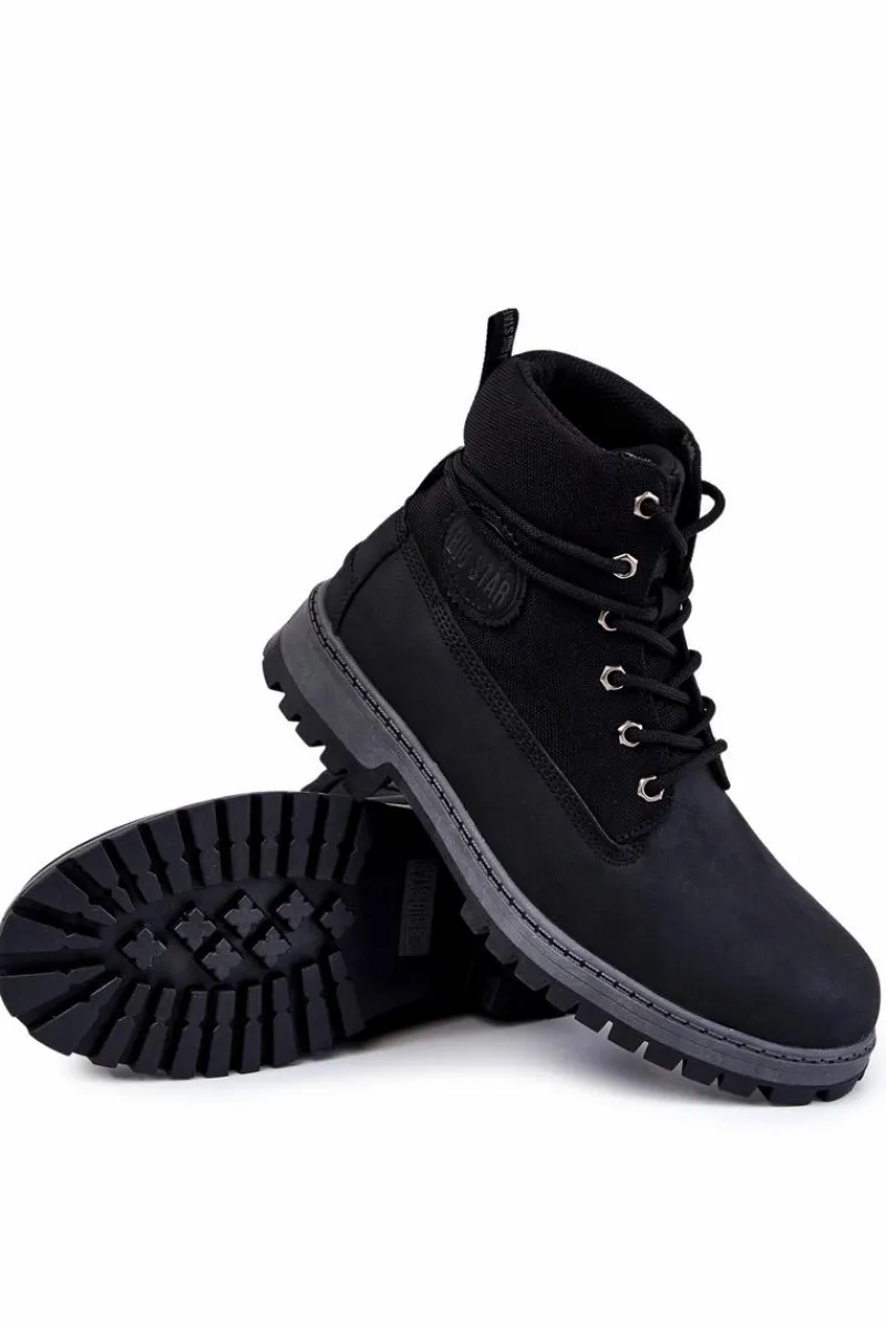 Best Big Star Shoes Męskie Botki Trapery Memory Foam Big Star KK174206 Czarne Czarny