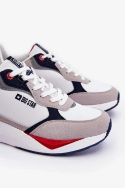 New Męskie Buty Sportowe Memory Foam Big Star LL174235 Biało-Szare Męskie Obuwie Sportowe Męskie