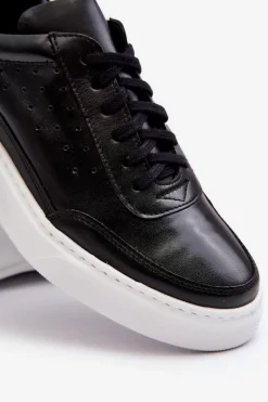 Obuwie Sportowe Męskie>Zazoo Męskie Buty Sportowe Skórzane 1544 Czarne Czarny