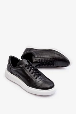 Obuwie Sportowe Męskie></noscript>Zazoo Męskie Buty Sportowe Skórzane 1544 Czarne Czarny