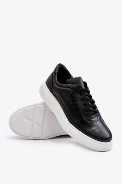 Obuwie Sportowe Męskie></noscript>Zazoo Męskie Buty Sportowe Skórzane 1544 Czarne Czarny