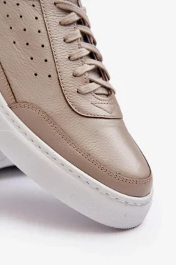 Best Zazoo Męskie Buty Sportowe Skórzane 1544 Beżowe Beżowy