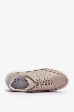 Best Zazoo Męskie Buty Sportowe Skórzane 1544 Beżowe Beżowy