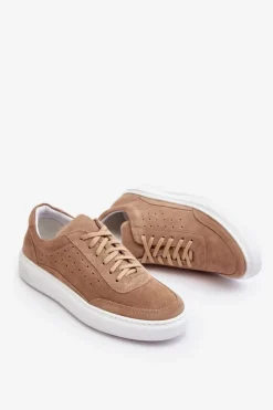 Discount Męskie Buty Sportowe Zamszowe 1544 Beżowe Męskie Obuwie Sportowe Męskie