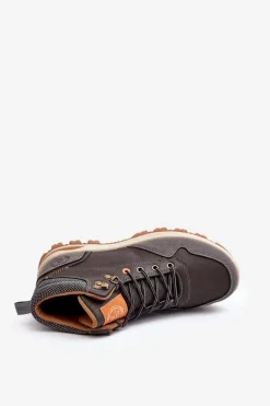 Botki Męskie|Obuwie Trekkingowe Męskie></noscript>Boto Męskie Buty Trekkingowe Trapery Sznurowane Szare Salomene