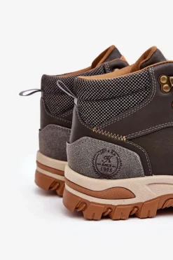 Botki Męskie|Obuwie Trekkingowe Męskie></noscript>Boto Męskie Buty Trekkingowe Trapery Sznurowane Szare Salomene