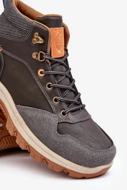 Botki Męskie|Obuwie Trekkingowe Męskie></noscript>Boto Męskie Buty Trekkingowe Trapery Sznurowane Szare Salomene