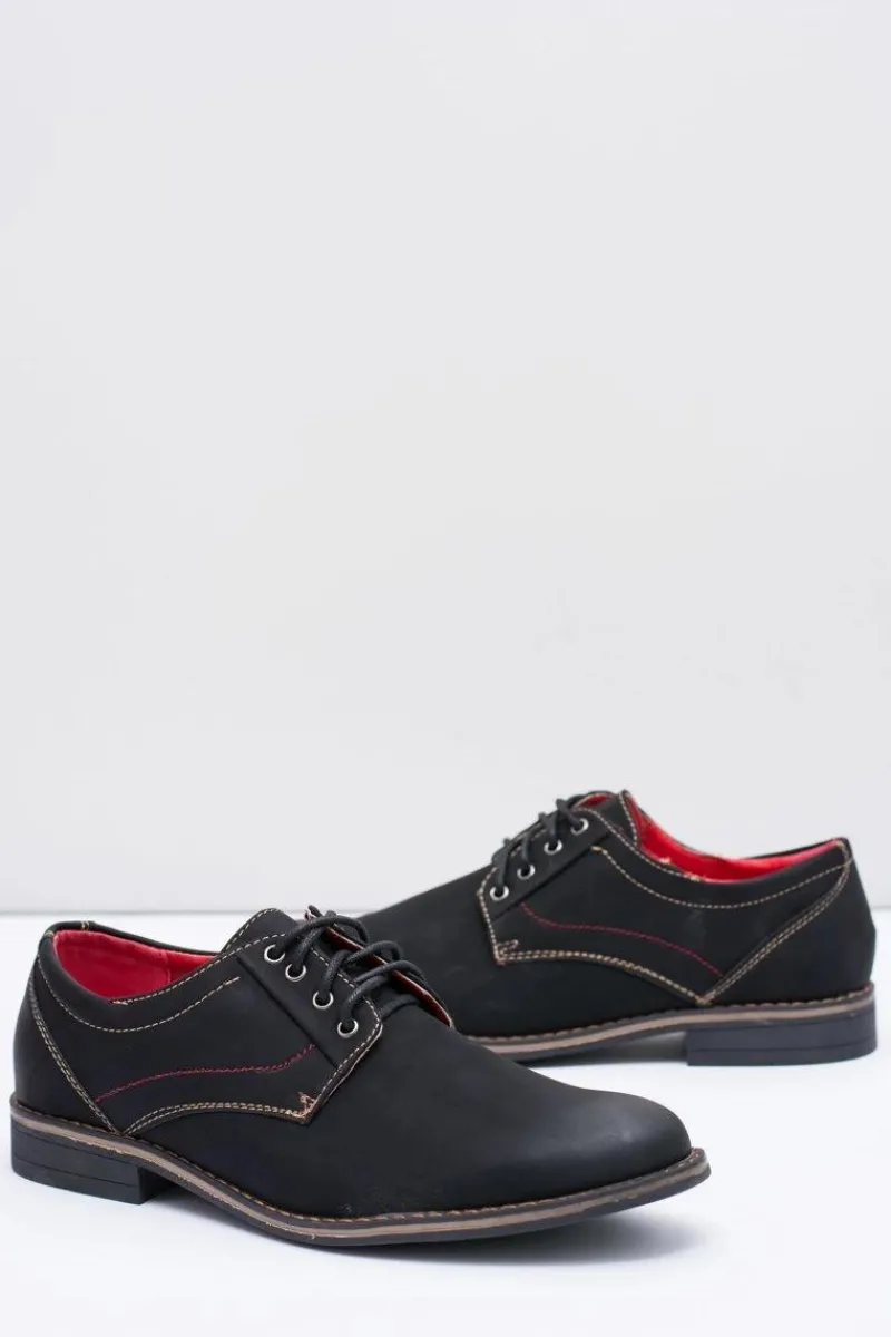 Półbuty Casual>Boto Męskie Czarne Nubukowe Półbuty Kimel