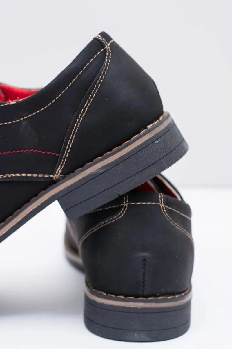 Półbuty Casual>Boto Męskie Czarne Nubukowe Półbuty Kimel