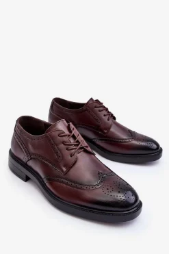 Outlet Męskie Eleganckie Skórzane Półbuty Brązowe Gustavo Męskie Półbuty Eleganckie