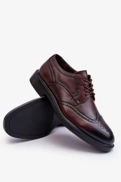 Outlet Męskie Eleganckie Skórzane Półbuty Brązowe Gustavo Męskie Półbuty Eleganckie