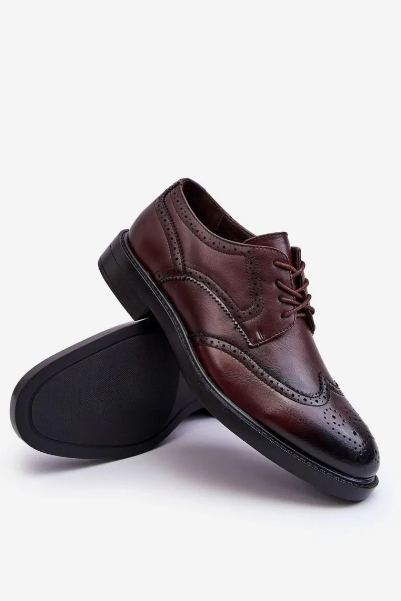 Outlet Męskie Eleganckie Skórzane Półbuty Brązowe Gustavo Męskie Półbuty Eleganckie