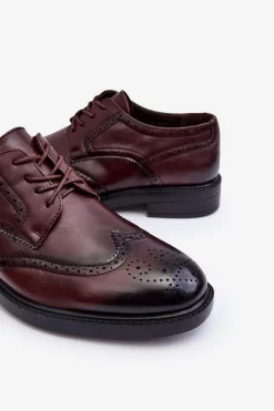 Outlet Męskie Eleganckie Skórzane Półbuty Brązowe Gustavo Męskie Półbuty Eleganckie