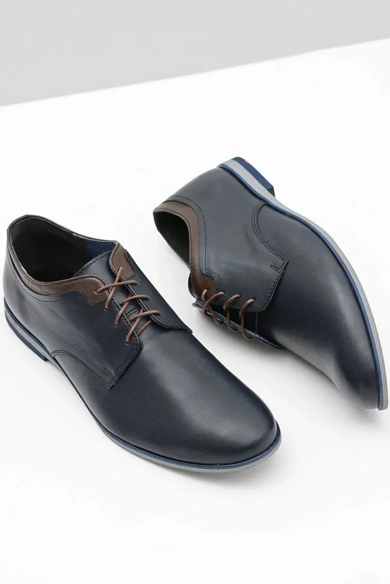 Półbuty Casual>Boto Męskie Granatowe Skórzane Półbuty Gianni