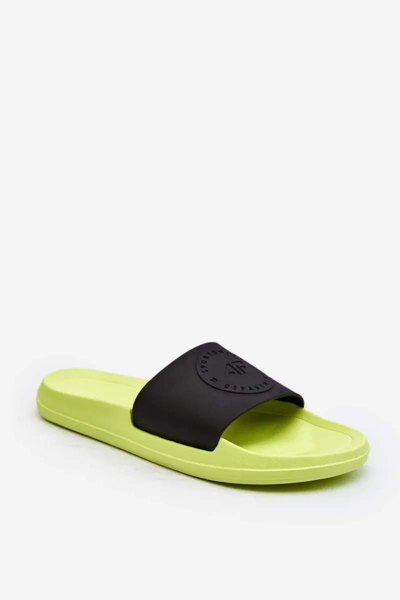 Klapki Męskie Klasyczne>4F Męskie Klapki SS23FFLIM075-72S Limonkowo-Czarne