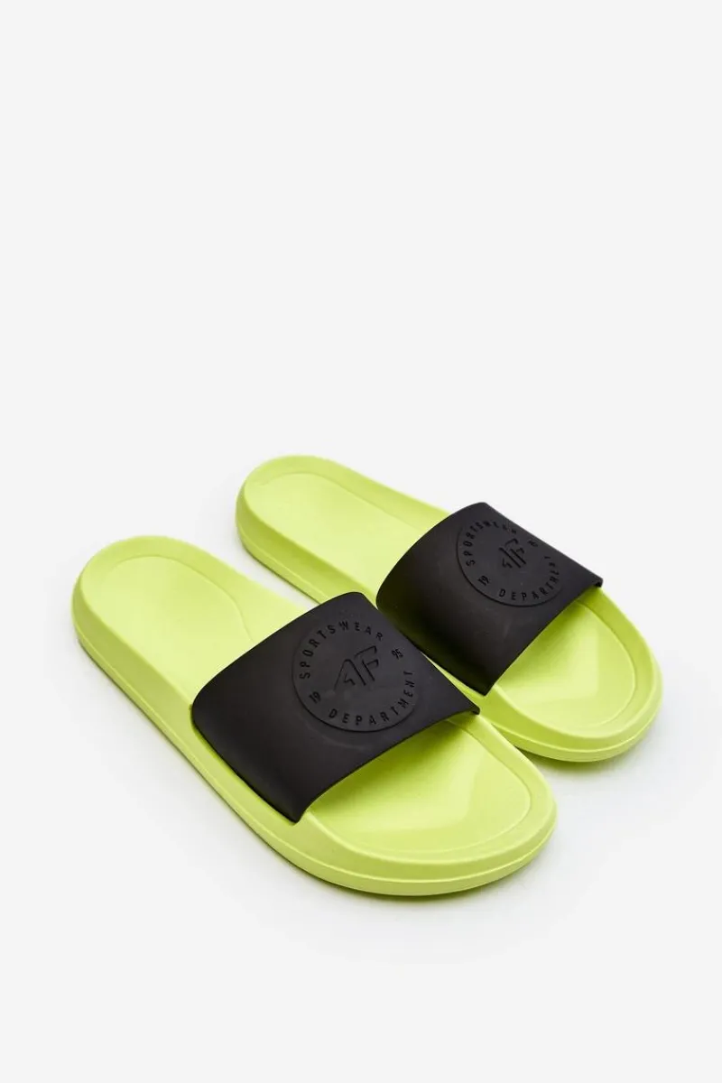 Klapki Męskie Klasyczne>4F Męskie Klapki SS23FFLIM075-72S Limonkowo-Czarne