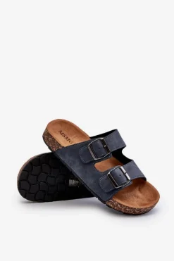 Męskie Klapki Na Korkowej Podeszwie Granatowe Rosawia Męskie Klapki Męskie Klasyczne