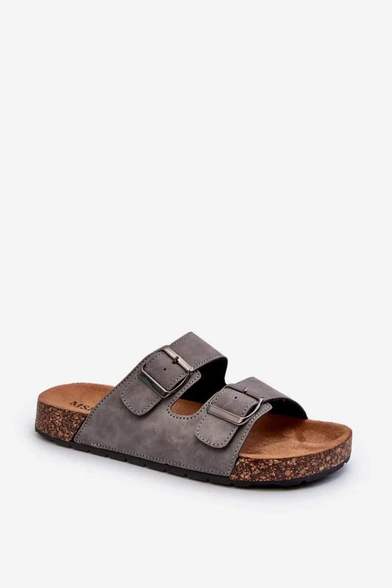 Klapki Męskie Klasyczne>Boto Męskie Klapki Na Korkowej Podeszwie Szare Rosawia