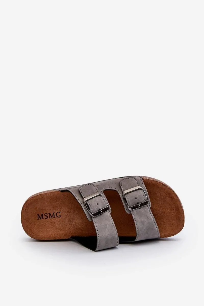 Klapki Męskie Klasyczne>Boto Męskie Klapki Na Korkowej Podeszwie Szare Rosawia