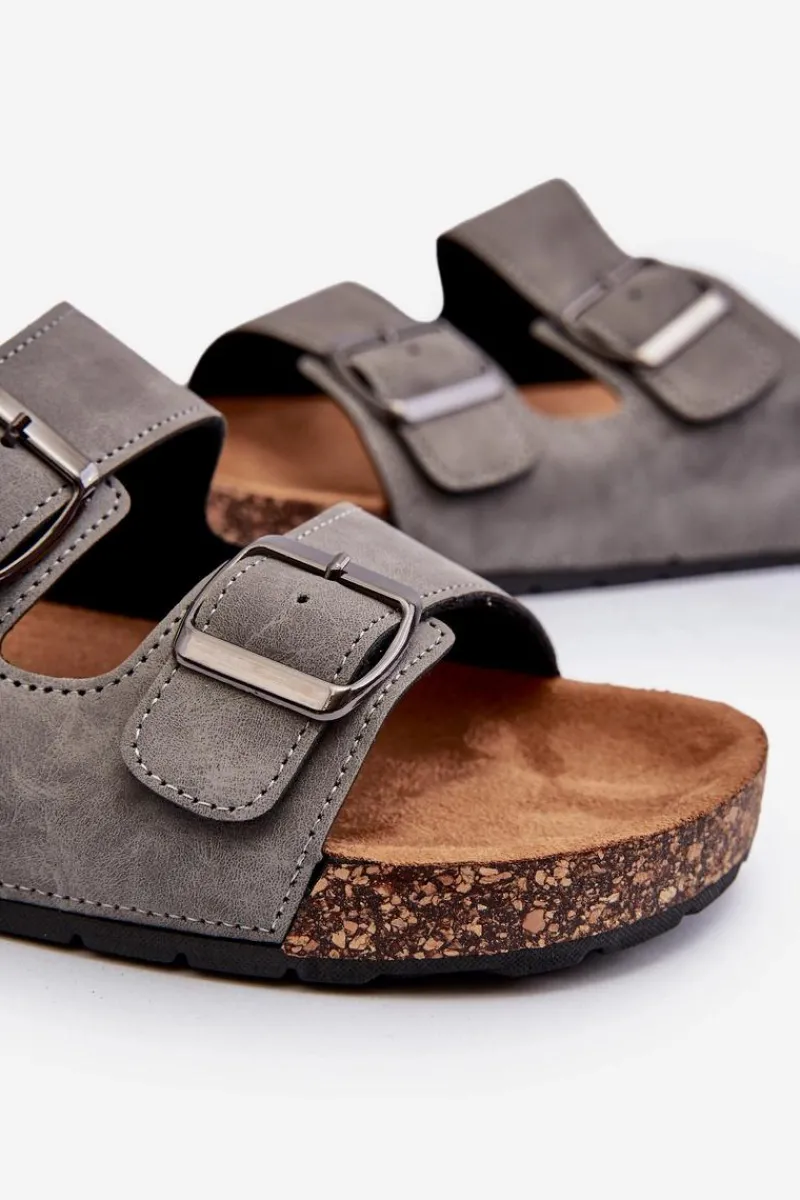 Klapki Męskie Klasyczne>Boto Męskie Klapki Na Korkowej Podeszwie Szare Rosawia