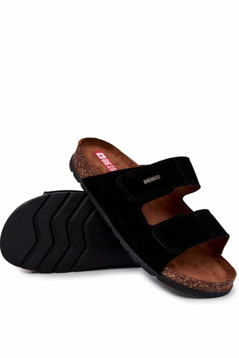 Klapki Męskie Big Star|Klapki Męskie Klasyczne>Big Star Shoes Męskie Klapki Na Rzepy Big Star JJ176001 Czarne