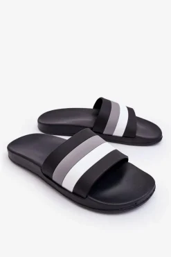 Outlet Boto Męskie Klapki W Paski Czarne Vision