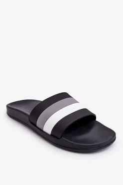 Outlet Boto Męskie Klapki W Paski Czarne Vision