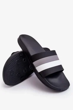 Outlet Boto Męskie Klapki W Paski Czarne Vision