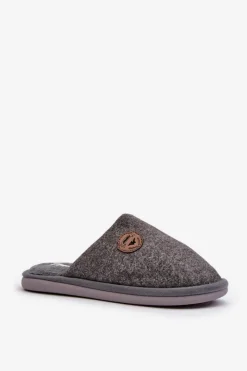 Papcie Męskie>Boto Męskie Klasyczne Kapcie Szare Makis Szary