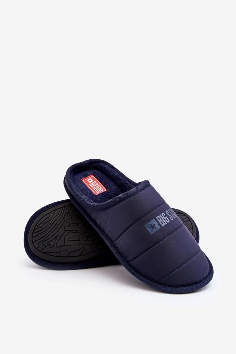 Papcie Męskie>Big Star Shoes Męskie Klasyczne Papcie Granatowe Big Star KK174360