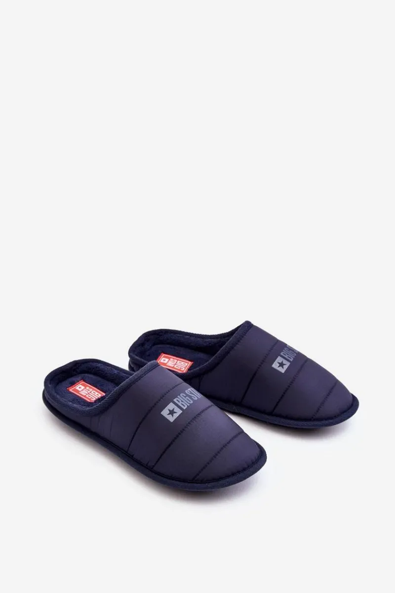 Papcie Męskie>Big Star Shoes Męskie Klasyczne Papcie Granatowe Big Star KK174360