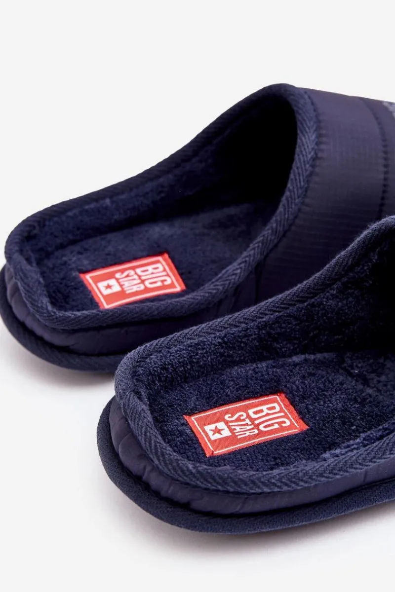 Papcie Męskie>Big Star Shoes Męskie Klasyczne Papcie Granatowe Big Star KK174360