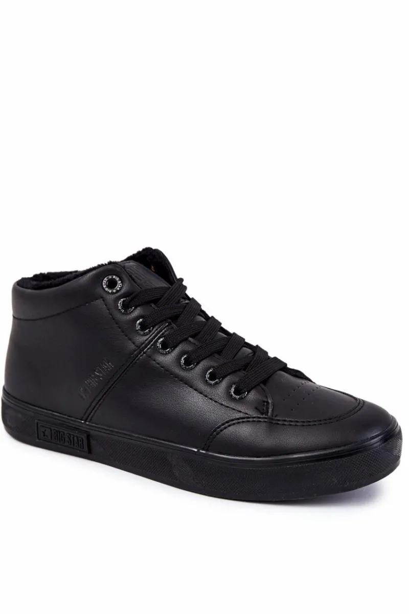 Trampki Męskie Big Star|Trampki Wysokie>Big Star Shoes Męskie Klasyczne Skórzane Trampki Big Star KK174348 Czarne Czarny