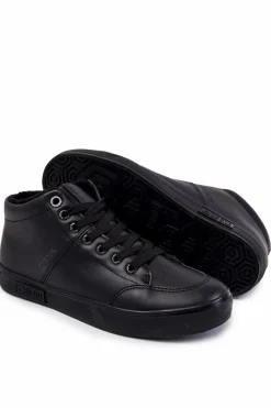 Trampki Męskie Big Star|Trampki Wysokie>Big Star Shoes Męskie Klasyczne Skórzane Trampki Big Star KK174348 Czarne Czarny