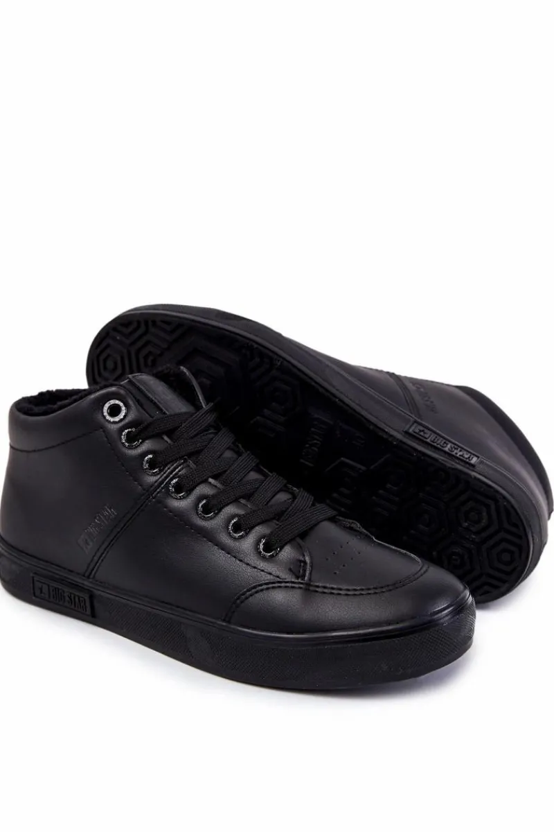 Trampki Męskie Big Star|Trampki Wysokie>Big Star Shoes Męskie Klasyczne Skórzane Trampki Big Star KK174348 Czarne Czarny